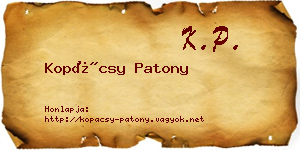 Kopácsy Patony névjegykártya